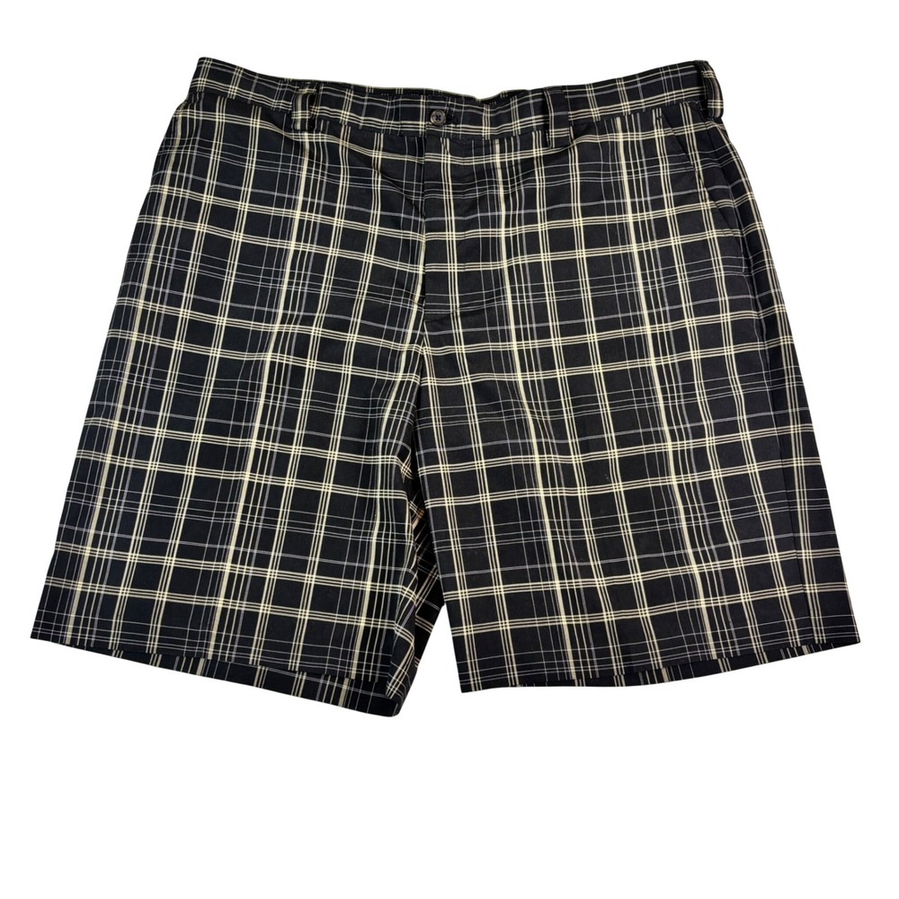 IZOD XFG Mens Plaid Golf Shorts Black Tan Performance Flat Front Size 40